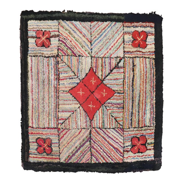 Mid 20th Century Square American Hooked Scatter Rug For Sale