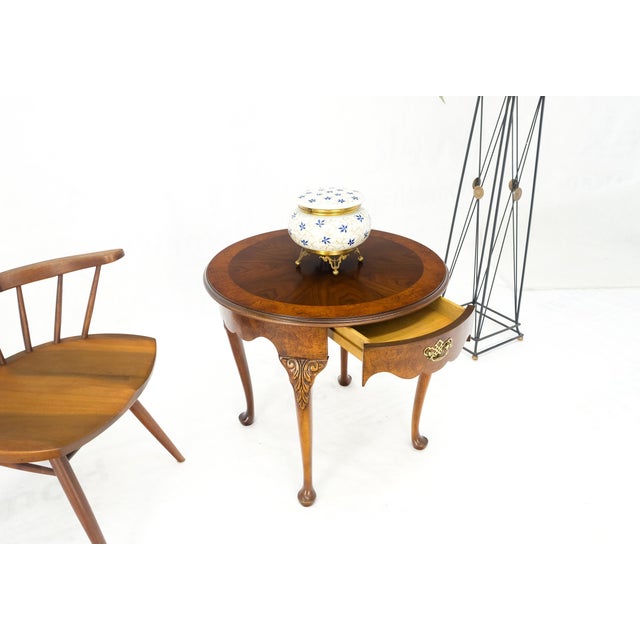 Brown Baker Burl Wood Banded Walnut Carved Legs One Drawer Lamp End Table Stand For Sale - Image 8 of 12