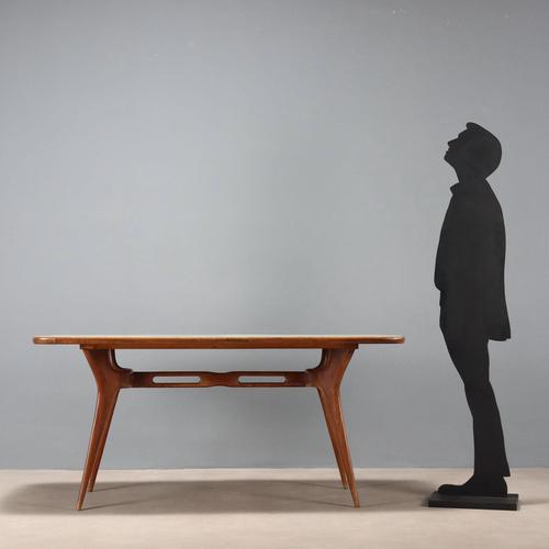 Vintage dining table with beech wood legs and a retro-treated glass top in shades of green. Decent condition. This piece...