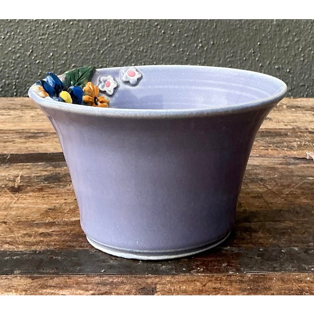 Vintage Original Studio Pottery Double Flower Bowl For Sale - Image 9 of 12