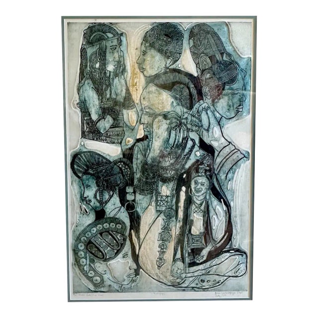 Bruce Onobrakpeya - Blue Base 1988 - Plastograph Engraving For Sale