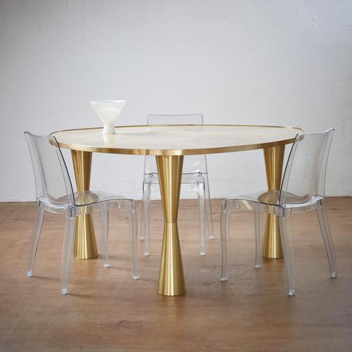 Gold Onyx and Brass Satellite Dining Table by Atelier Terrai For Sale - Image 8 of 9