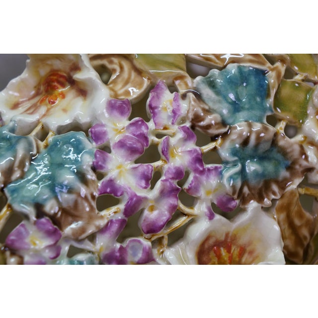 Antique Art Nouveau Hungarian Zsolnay Tádé Sikorski Openwork Floral Mallow Vases For Sale - Image 15 of 18