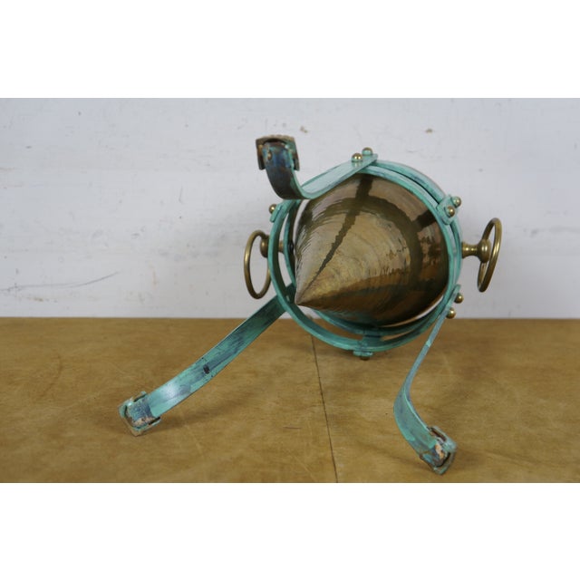 Metal Late 20th Century Hammered Brass Amphora Vase & Three Leg Verdigris Pedestal Stand For Sale - Image 7 of 12