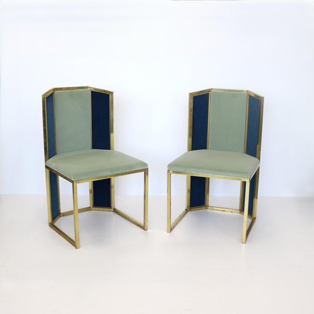 Hollywood Regency Set of Six Hollywood Regency Style Side Chairs with Brass Frames For Sale - Image 3 of 6