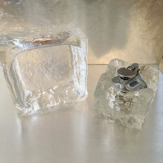 Mid-Century Heavy Glass Ashtray and Cigarette Lighter For Sale - Image 6 of 9