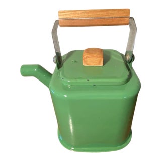 Mid-Century Kamenstein Green Enamelware Teapot For Sale