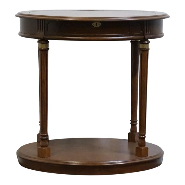High End Vintage Banded Bookmatched Walnut Italian Neoclassical 29" Oval Accent End Table For Sale