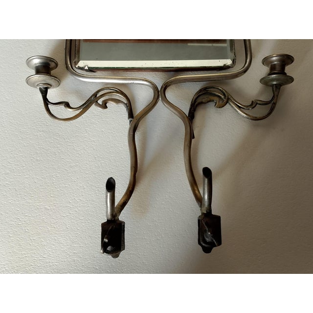 Nickel-Plated Wrought Iron Mirror with Candleholder and Clamps, 1930s For Sale - Image 12 of 17