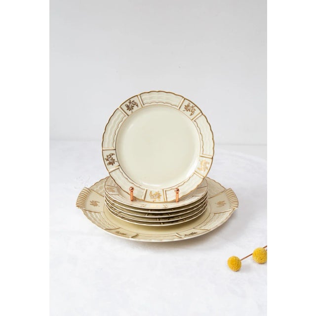 Beige Dessert Set in Porcelain by A. Lanternier & Cie for Limoges, 1920s, Set of 7 For Sale - Image 8 of 8