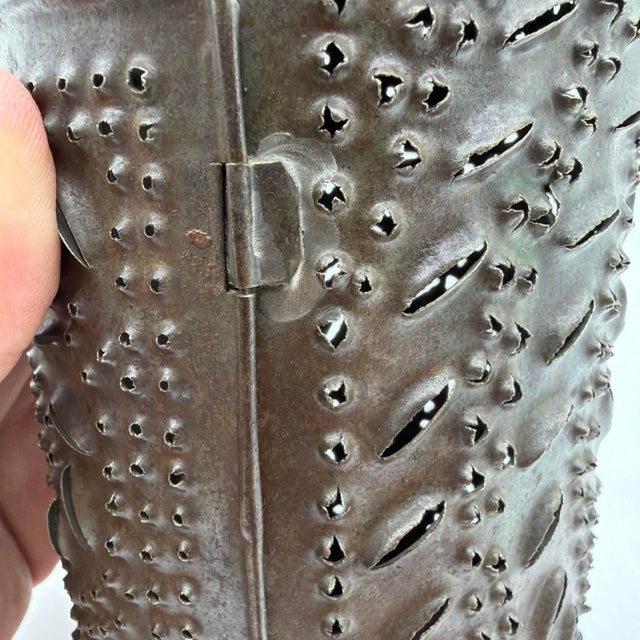 19th Century American Hand Punched Tin Candle Lantern With Pinwheel Motif For Sale - Image 6 of 16