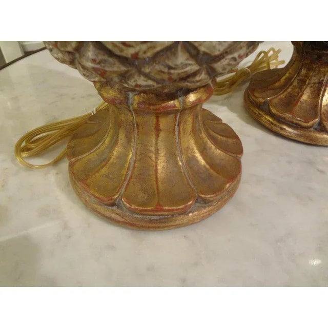 Pair of Vintage Italian Gilt Terra Cotta Pineapple Lamps For Sale In Houston - Image 6 of 9