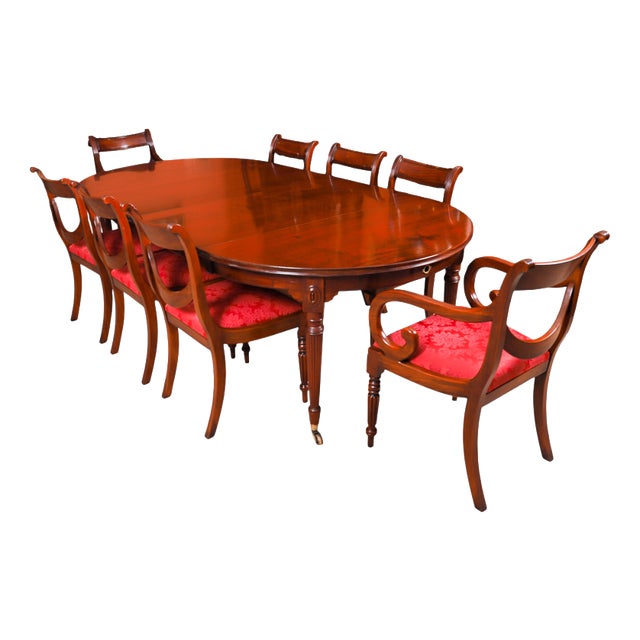 Antique Victorian Extending Dining Table and Swagback Chairs, 1880s, Set of 9 For Sale
