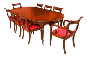 Antique Victorian Extending Dining Table and Swagback Chairs, 1880s, Set of 9