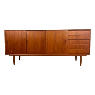 Danish Teak Credenza with Sliding Doors and Drawers, 1960s For Sale