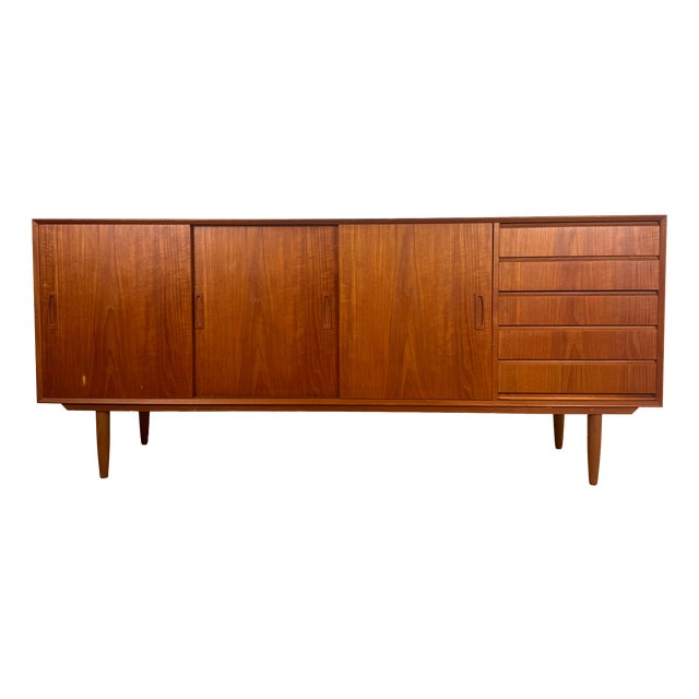 Danish Teak Credenza with Sliding Doors and Drawers, 1960s For Sale