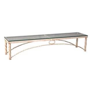 Maison Jansen Style Long Twisted Rope and Glass Coffee Table, French/Italian, 1960s–1970s For Sale