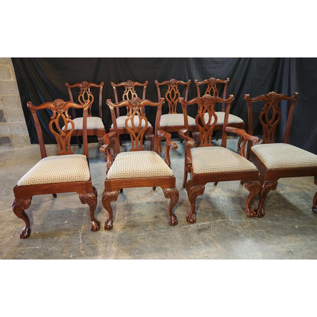 Beautiful set of 8 mahogany chippendale dining room chairs for sale. Chairs are very solid build and quite heavy. Style is...