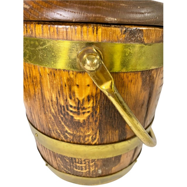 Wood Vintage English-Style Wood & Brass Ice Bucket, Mid-Century For Sale - Image 7 of 15