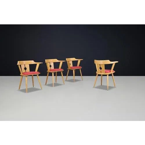 Mid-Century French Bistro Armchair in Beech and Red Upholstery, 1950s For Sale - Image 6 of 11