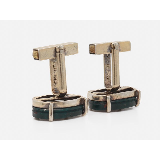 Modern Gilt Sterling Silver & Bloodstone Cabochon Cufflinks For Sale - Image 10 of 10