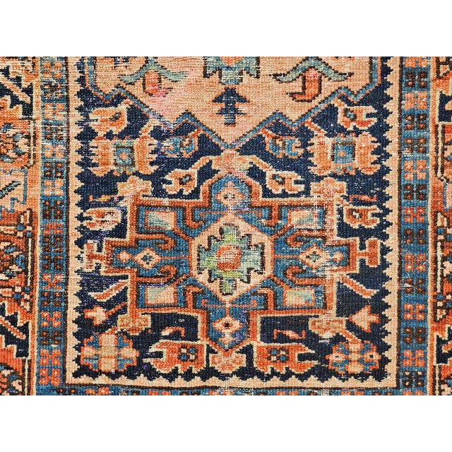 Vintage Persian Heriz Karajah Rug, Hand-Knotted Wool, Geometric Pattern, Blue & Rust-Red, 3x4 For Sale - Image 9 of 14