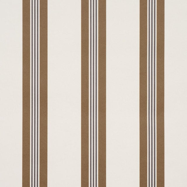 Traditional Schumacher Chatham Stripe Wallcovering In Umber For Sale - Image 3 of 6