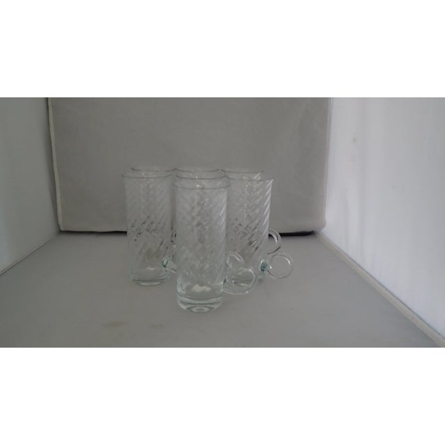 Vintage Fine Glass Set of Seven Irish Coffee Clear Glasses Mugs With Swirl Patten, No Makers Mark. Condition is excellent...