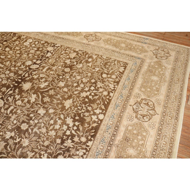 Large Square Brown Persian Tabriz Rug For Sale - Image 10 of 12