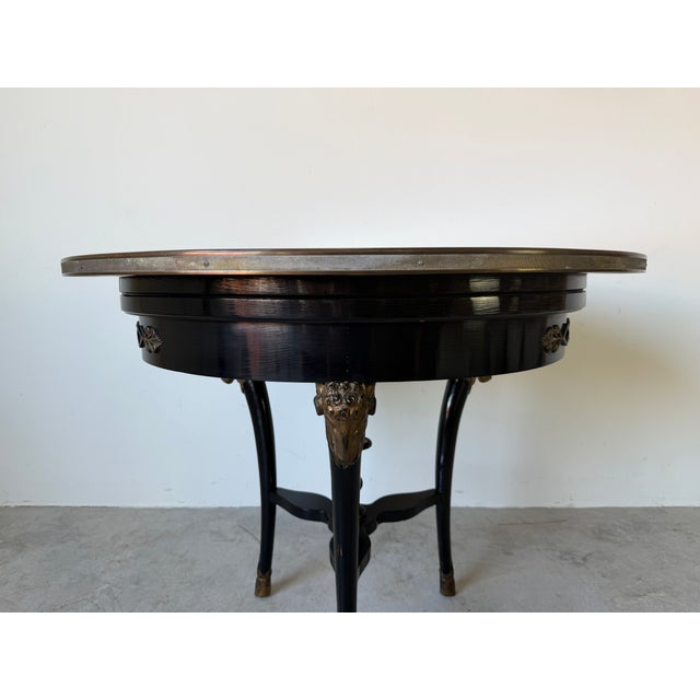 Hollywood Regency Vintage Baker French Empire Regency Style Accent Table With Brass Trim & Ram Head Legs For Sale - Image 3 of 18