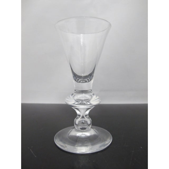 Fine Steuben cordial glass set of 2 in the #7737 pattern. Trumpet shaped bowls, teardrop stem, ultra clear glass. Multiple...