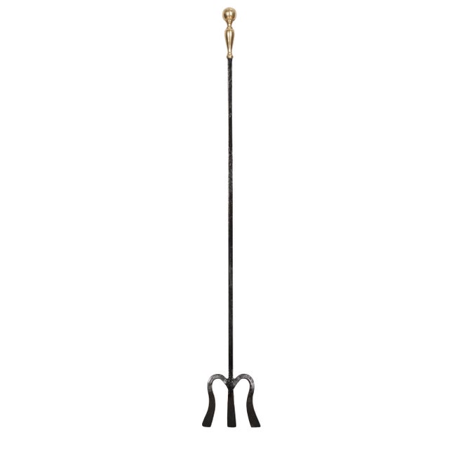 Brass and Wrought Iron Fireplace Trident For Sale - Image 4 of 5