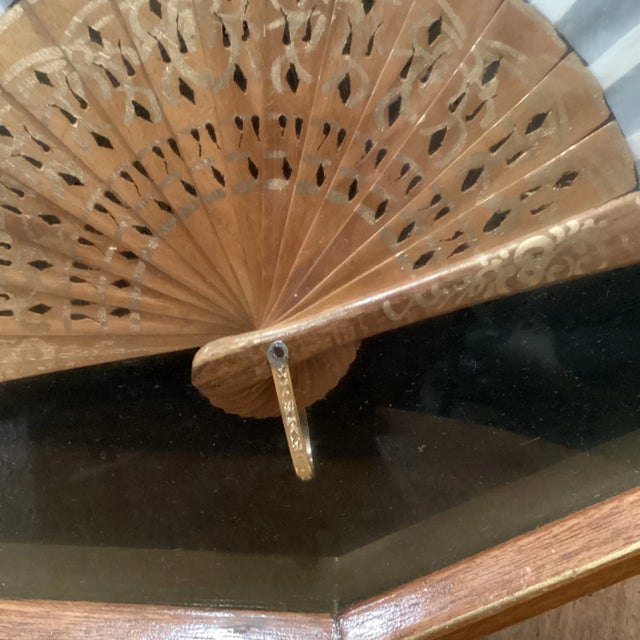 Antique French Victorian Hand Painted Hand Lace Fan Glass Frame 19th Century For Sale - Image 9 of 13