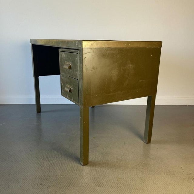 Vintage Industrial Single Pedestal Steel Desk For Sale - Image 9 of 10
