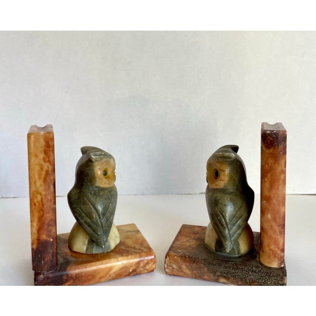 Carved Alabaster Marble Figurative Owl Bookends Made in Italy For Sale - Image 9 of 12