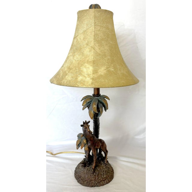 Vintage Giraffe With Palm Trees Tropical Table Lamp With Shade and Finial For Sale - Image 12 of 18