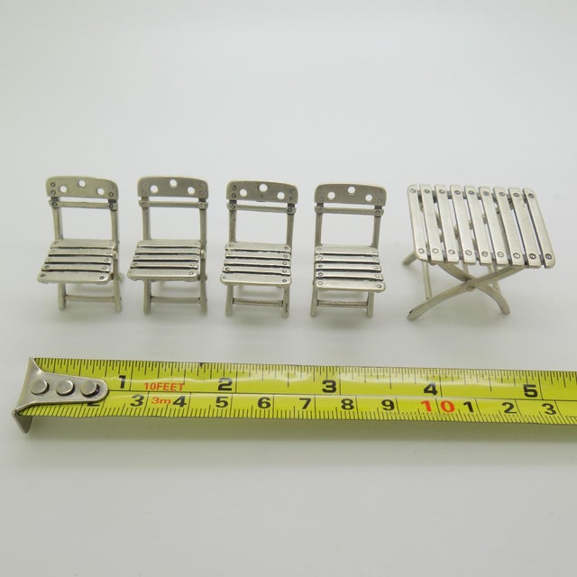 Vintage Italian Handmade Silver 800 Folding Garden Table and Chairs Dollhouse Set, Arezzo, 1970s, Set of 5 For Sale - Image 13 of 14