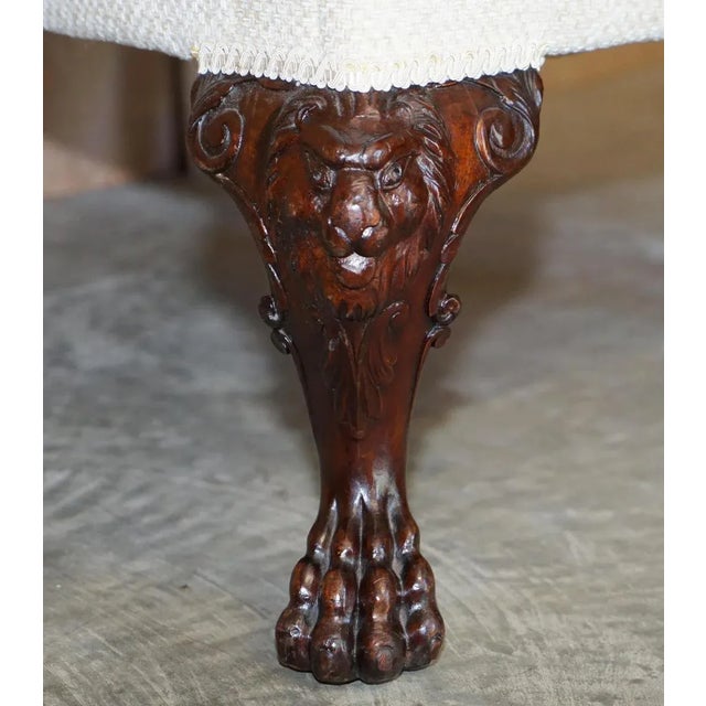 Textile Antique Hand Carved Lion's Paw Leg Club Armchair For Sale - Image 7 of 18