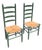 Vintage Rustic Farmhouse Green Ladderback Chairs With Rush Seats- A Pair For Sale