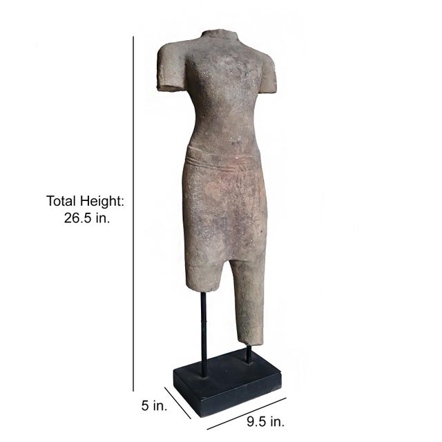 Reclaimed Khmer Torso Sculpture, Hand-Carved Sandstone, Thailand, 1930 From the Collection of Vicente Wolf For Sale - Image 4 of 12