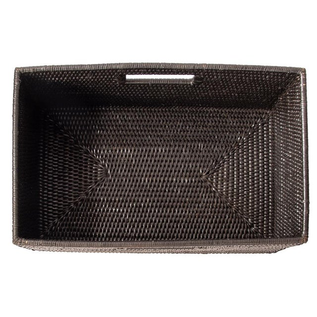 Artifacts Rattan Rectangular Shelf Basket with Side Handles in Tudor Black - 16" For Sale In Houston - Image 6 of 11