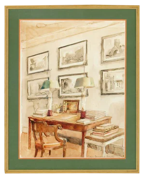 "Library Drawing Room Interior" Watercolour by Allen Townsend Terrell