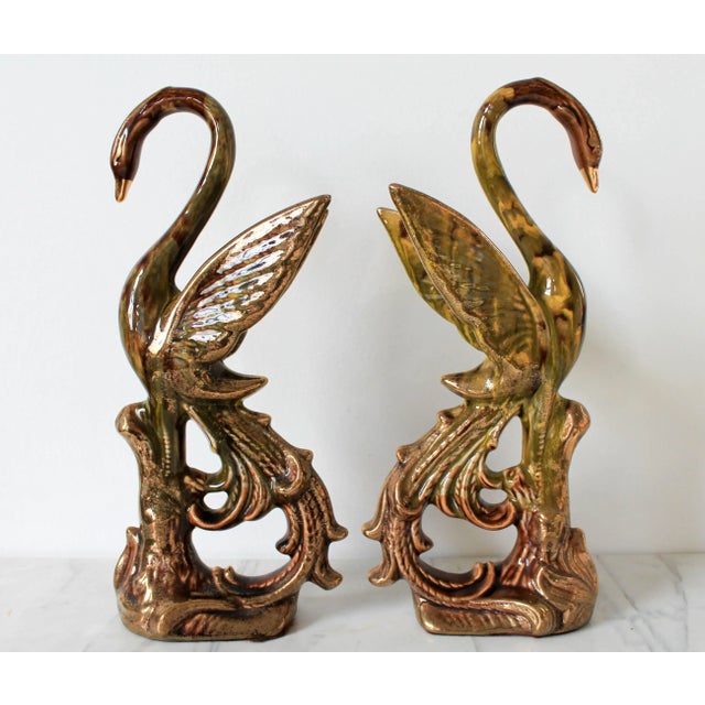 Vintage Pair of Glazed Ceramic Decorative Birds For Sale - Image 4 of 9