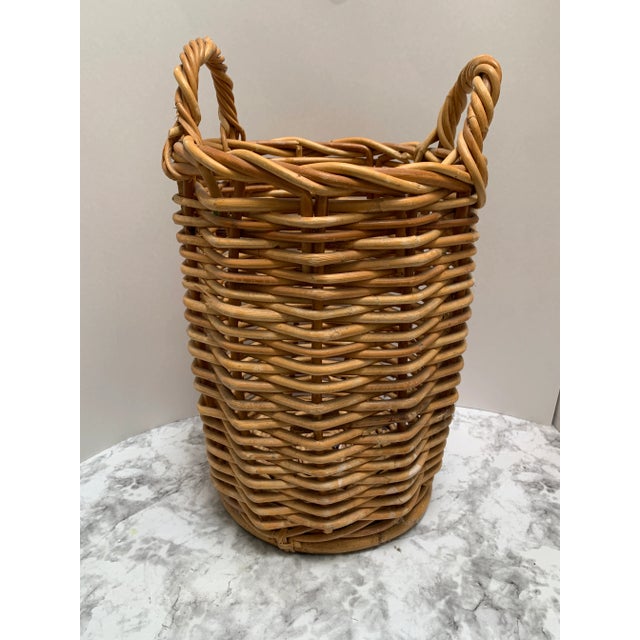 Vintage Tall Rustic Wood Woven Decor & Storage Basket For Sale - Image 4 of 10