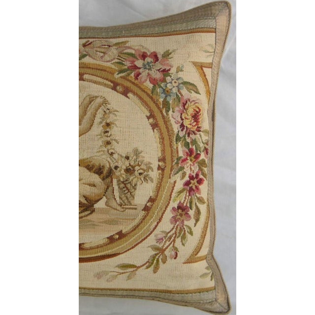 French 18th Century French Aubusson Figural Tapestry Pillow With Floral Medallion For Sale - Image 3 of 4