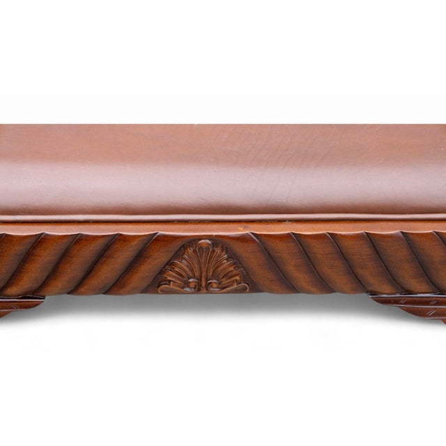 Wood 20th-C. Empire Regency Style Carvec Mahogany and Leather Bench Ottoman For Sale - Image 7 of 8