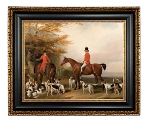 "The Meeting" Contemporary Fox Hunt Scene Reproduction Print on Canvas, Framed