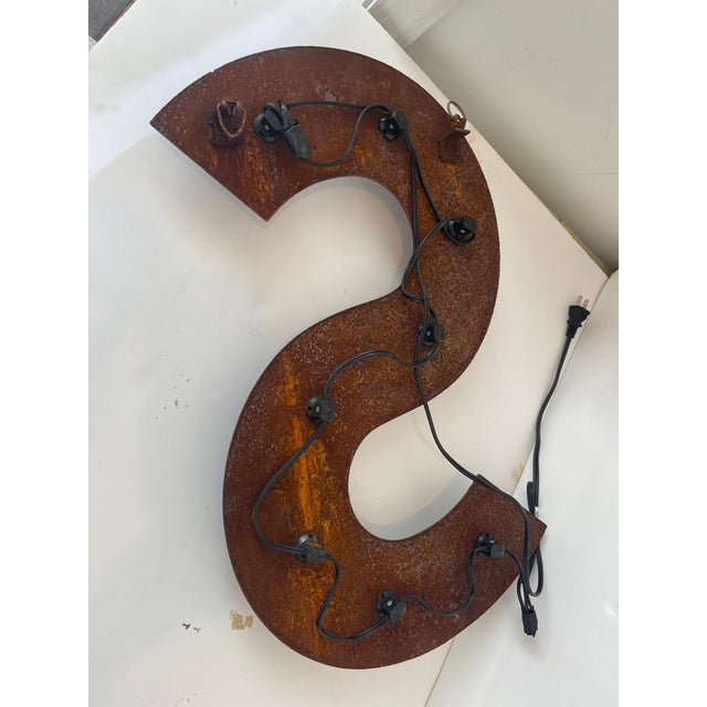 1970s Rusted Metal Dollar Sign Wall Light Lamp Industrial For Sale - Image 4 of 4