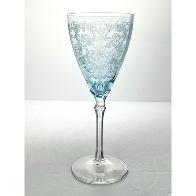 Fostoria “Versailles, Blue” Pair of Water Glasses 8 1/4” 10oz Good condition. No chips, cracks, or fleabites. Height 8...