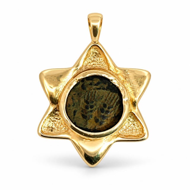 19th Century 19th Century Ancient Byzantine 14k Gold Bronze Coin Star of David Pendant For Sale - Image 5 of 6
